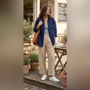 ZARA | Light Tan Elastic Waist Cuffed Trousers